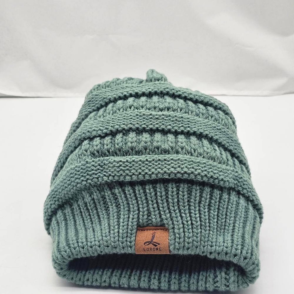 LOROME Beanie Women One Size Green Good Knit Faux Fur Lined Slouchy Hat